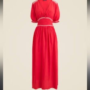 J CREW RED SMOCKED MIDI DRESS- 00P NWT